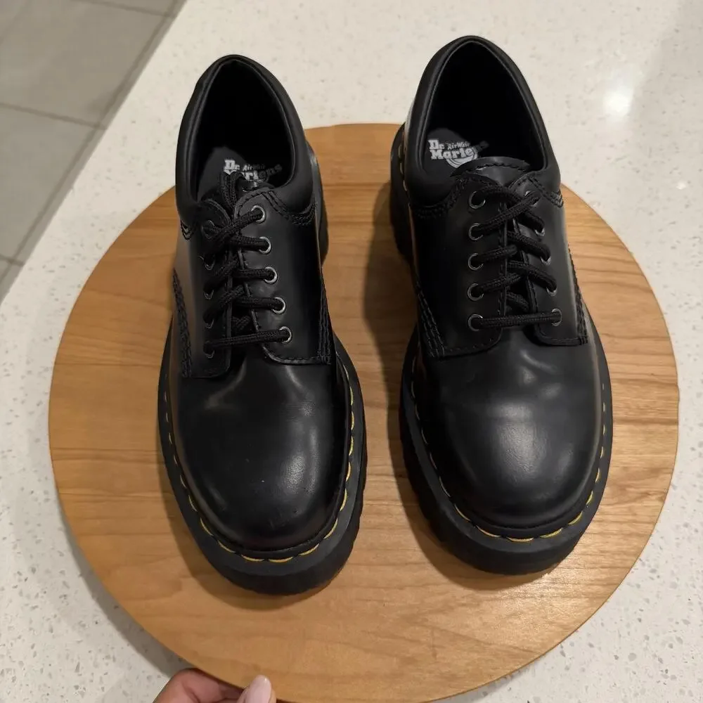 Dr. Martens Shoes Womens 7 8053 Quad Black Leather Platform Oxford Punk Grunge